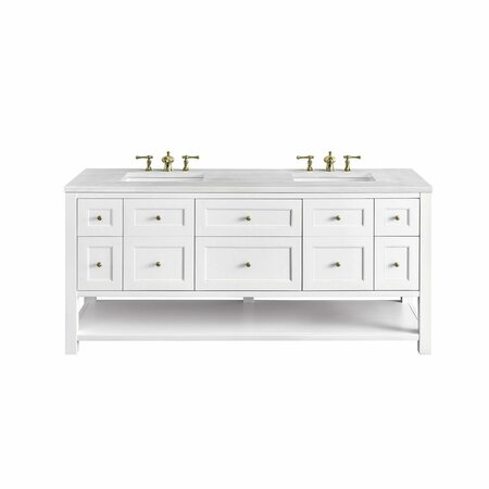 JAMES MARTIN VANITIES Breckenridge 72in Double Vanity, Bright White w/ 3 CM Arctic Fall Top 330-V72-BW-3AF